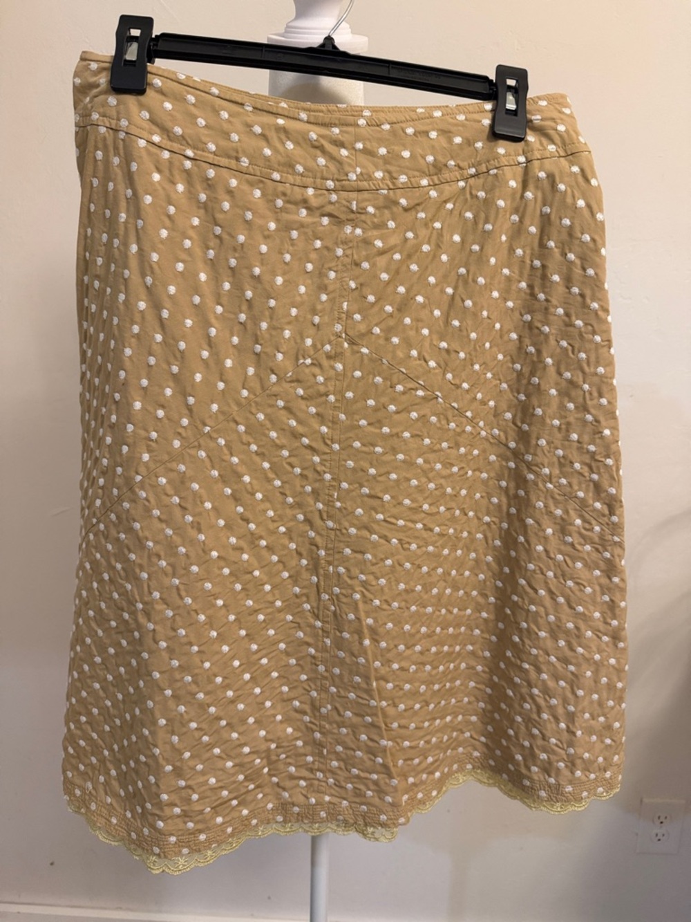 Sigrid Olsen Tan Embroidered Polka Dot A-Line Skirt